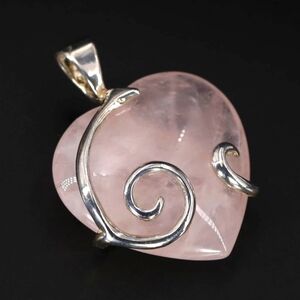 Vintage 925 Sterling Silver DAKOTA WEST Rose Quartz Heart Lace Necklace Pendant